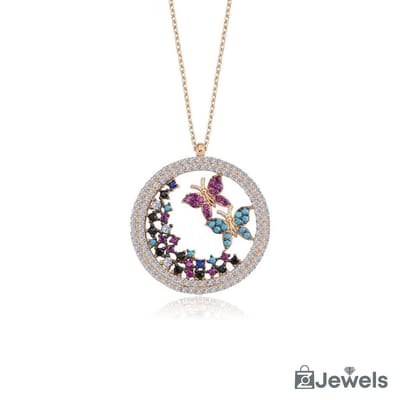 OZ Jewels – Lentevlinder Ketting – Roségoud – Kleurrijk – Zilver – Dames