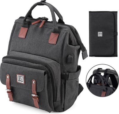 Brisby overzichtelijke luiertas – verzorgingstas – met buggymontage en stay-open frame - verschoonmatje - USB oplaadfunctie - geïsoleerde flessen vakjes - donkergrijs