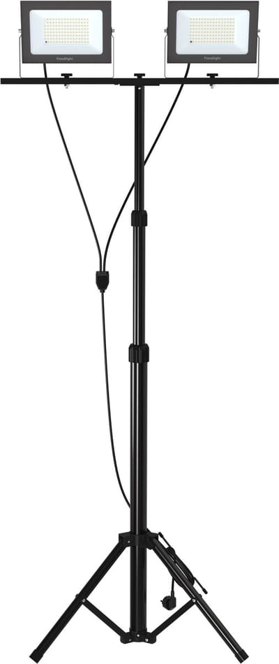 Bouwlamp met Statief 2x 100W LED - Zwart - dimbaar - IP66 waterdicht - 3m kabel + afstandsbediening - bouwverlichting / werklicht