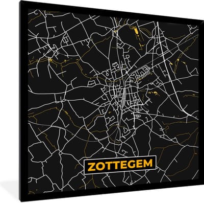 Fotolijst incl. Poster - Plattegrond - Stadskaart - Goud - Zottegem - Kaart - 40x40 cm - Posterlijst
