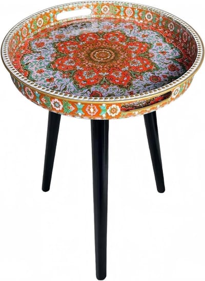 Ronde bijzettafel - Tablettafel salontafel - Koffie thee ontspanning - Afneembare houten poten - 45 cm - Oranje Rood Lotus