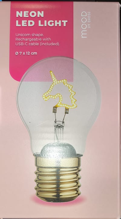 Mood BY DRESZ – Oplaadbare LED Filament Lamp | Unicorn LED Neon Lamp – Decoratieve Tafellamp – USB-C Oplaadbaar | ( Let op! Decoratie lamp ) Unicorn Led lamp⌀ 7x12CM
