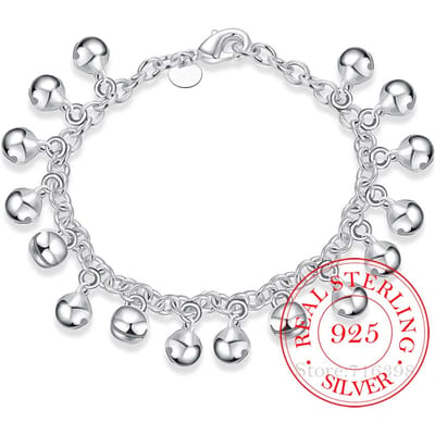 Bracelet en argent sterling 925 coréen mignon Jingle Bells Charm Bracelets et bracelets chaînes pour hommes et femmes beaux bijoux cadeau de fête white