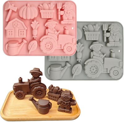 Dailygoods- Siliconenvorm 3D Tractor - 2-delige Bakvorm - Antiaanbaklaag - Boerderij - Chocoladekoekjes - Afmetingen 20,8 x 15,7 x 2,1 cm