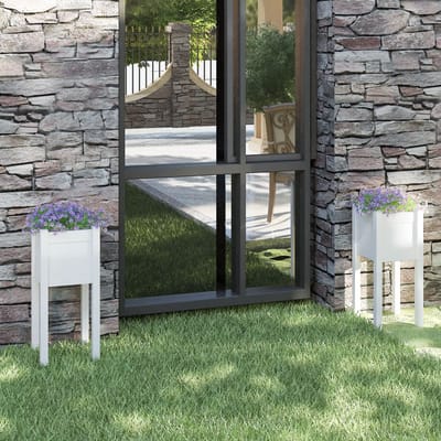 vidaXL - Plantenbakken - 2 - st - 31x31x70 - cm - massief - grenenhout - wit