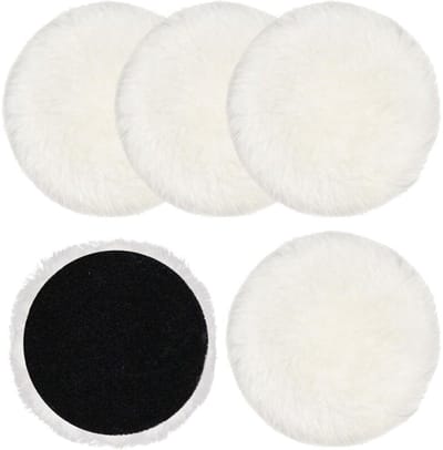 Een set van 5 wollen polijstpads van 125 mm, geschikt voor het polijsten van kurkvloeren op een excentrische schuurmachine.