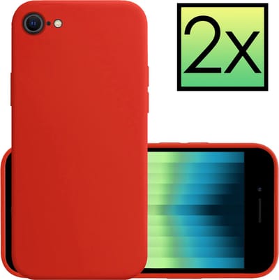 Hoesje - 2 Stuks - Geschikt voor Apple iPhone SE (2022) - Sterk & Shockproof - Case Siliconen - Back Cover - Telefoon Hoes - Rood