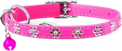 WAUDOG Glamour Flower Kattenhalsband - Echt Leder - Roze - XXS - Breedte: 9 mm - Nekomtrek: 22 - 30 cm (GELIEVE ALVORENS BESTELLEN OPMETEN)