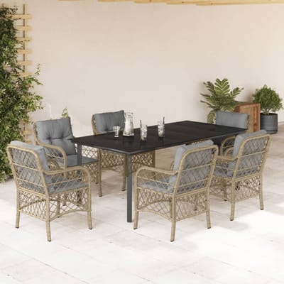 vidaXL - 7-delige - Tuinset - met - kussens - poly - rattan - gemengd - beige