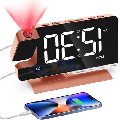 Projectie Klok - Digitale Wekker - Wakker Worden - Dubbel Alarm - 17 cm Breed - Roségoud