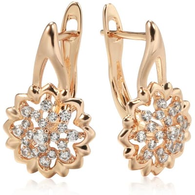 Nouveau Couleur Or Rose Boucles d'Oreilles Pendantes Sexy Fleur Inhabituelle Zircon Naturel Boucles d'Oreilles pour Femmes Fête Filles Bijoux Exagérés beige