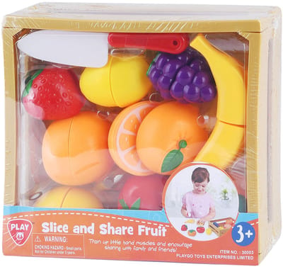 Play speelgoed snijfruit in kratje - 11-delig - kleurrijk kinderspeelgoed.