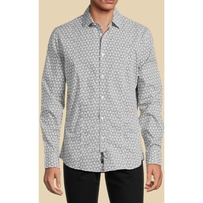 GUESS Marciano By  Italian Colla Rou Aop White And Blue Casua Größe: 38 | Casual hemden Outlet | Herren | Weiß