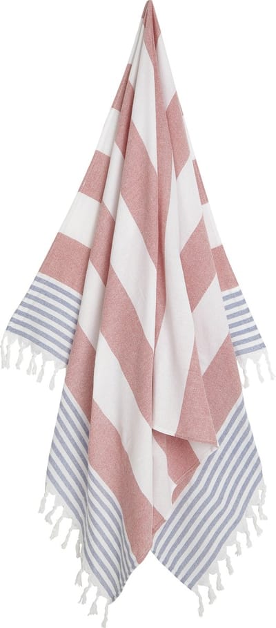 Zoem Hamamdoek XL – Rood Blauw - Strandlaken – Katoen - Sauna – Wellness – Zwembad – Omslagdoek – Badlaken – Badhanddoek – Yoga – Stripe – 100 x 180 cm