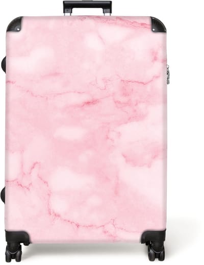 NoBoringSuitcases.com® - Koffer groot - Reiskoffer lichtgewicht - Marmer - Roze - Chic - Marmerlook - Rolkoffer met 4 wielen - Grote trolley XL - 98 liter bagage