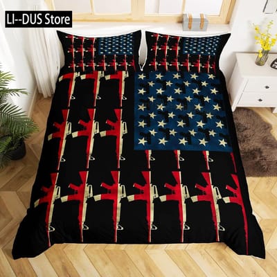 Amerikaanse Vlag Beddengoed Set Honkbal Sport Dekbed Set 3 Delen voor Kinderen Tieners Volwassenen Kamer Decor Dekbedovertrek met 2 Kussenslopen 180*220cm 3pcs