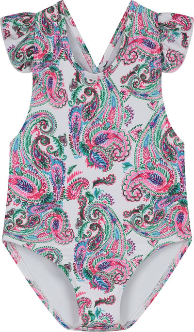Zwempak met dierenprint en roze volantjes  - maat 86/ 92