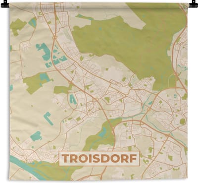 Wandkleed - Wanddoek - Troisdorf - Vintage - Kaart - Plattegrond - Stadskaart - 180x180 cm - Wandtapijt