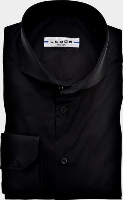 Ledub modern fit overhemd - zwart stretch - Strijkvriendelijk - Boordmaat: 40 (EU maat: M)