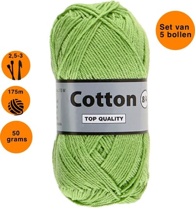 Lammy yarns Cotton eight 8/4 dun katoen garen - groen (046) - pendikte 2,5 a 3mm - 5 bollen van 50 gram