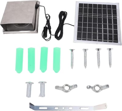 Zonnepaneel Afzuigventilator Kit - Solar Ventilator - Frisse Lucht Creëren - Roestvrijstalen Regenkap - 8W Paneel - Zilver