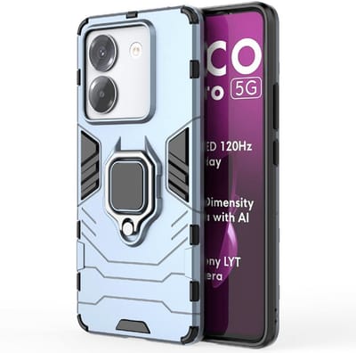 Coverup Hoesje - Geschikt voor Xiaomi Poco M7 Pro 5G Hoesje - Coverup Armor Ring Kickstand Back Cover - Blauw