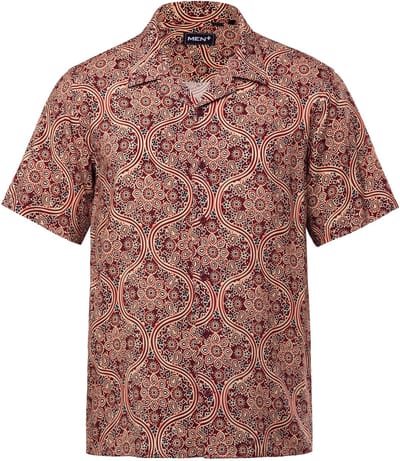 Men Plus - Heren - Viscose-overhemd korte mouw Cubaanse kraag Cuba fit - Koperbruin - Maat 3XL