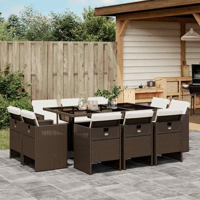 vidaXL - 11-delige - Tuinset - met - kussens - poly - rattan - bruin