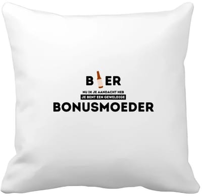 Akyol - bier, nu ik je aandacht heb je bent een geweldige bonusmoeder Kussen hoes - Mama - de beste bonusmoeder - moeder cadeautjes - moederdag - verjaardagscadeau - verjaardag - cadeau - geschenk - kado - gift - moeder artikelen - 40 bij 40 cm