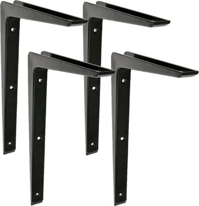 AMIG Plankdrager/planksteun - 4x - aluminium - gelakt zwart - H250 x B200 mm - boekenplank steunen