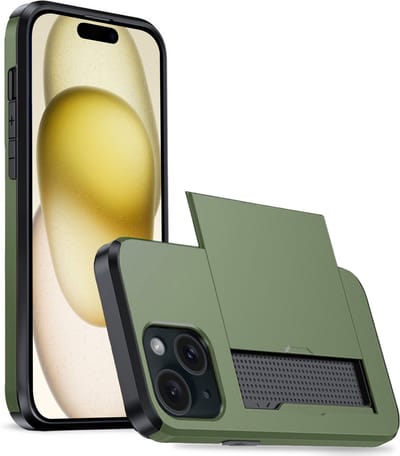 Hoesje Geschikt voor iPhone 15 Hoesje Case Pashouder Hard Cover - Hoes Geschikt voor iPhone 15 Hoesje Met Kaarthouder - Donkergroen