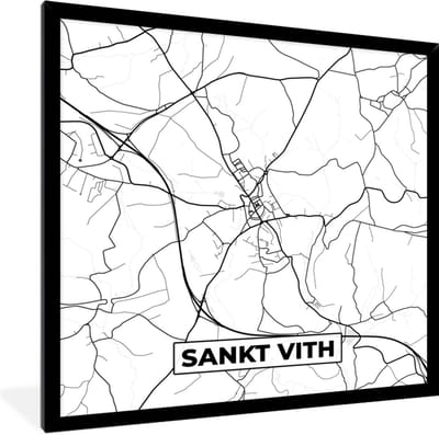Fotolijst incl. Poster Zwart Wit- Plattegrond – Sankt Vith – Zwart Wit – Stadskaart - Kaart - België - 40x40 cm - Posterlijst