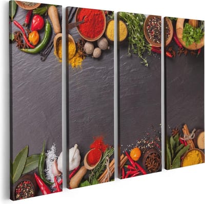 Artaza Canvas Schilderij Vierluik Verschillende Kruiden Op Een Zwarte Tafel - 80x60 - Foto Op Canvas - Canvas Print