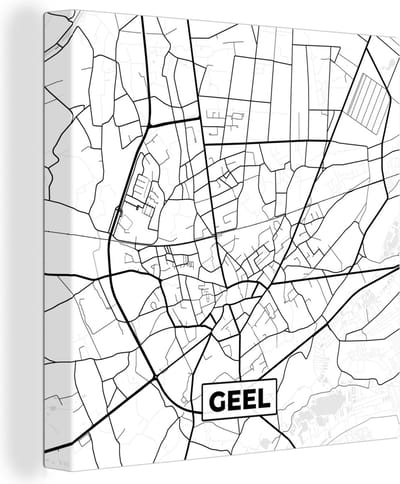 Canvas Schilderij Plattegrond – Geel – Zwart Wit – Stadskaart - Kaart - België - 20x20 cm - Wanddecoratie