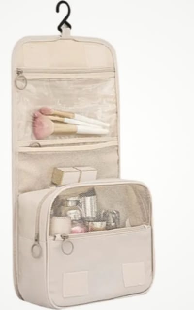 Toilettas met haak - Reis Toilettas - Travel Etui Organizer - Toilet en Make Up Bag - Toiletartikelen Kamperen & Reizen Accessoires - Beige