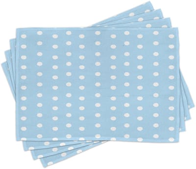 ABAKUHAUS Aqua placematten, aquarelstijl met witte vlekken op een blauwe achtergrond, retro stippenpatroon voor baby, tafeldecoratie van kleurvaste stoffen voor eetkamer en keuken, babyblauw en wit