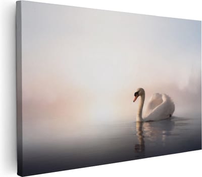 Artaza Canvas Schilderij Zwaan - 30x20 cm - Klein - Wanddecoratie Vogels - Muurdecoratie Woonkamer - Kamer Accessoires Zon