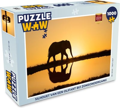 Puzzel Silhouet van een olifant bij zonsondergang - Legpuzzel - Puzzel 1000 stukjes volwassenen
