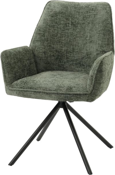 Eetkamerstoel MCW-G67, keukenstoel Stoel met armleuning, draaibare autostand, chenille Oeko-Tex MVG ~ groen