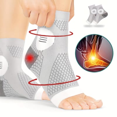 1 Paar Enkelcompressiekousen Met Voetboogondersteuning Open Teenontwerp Voor Neuropathie Pijnverlichting En Verbeterde Bloedsomloop M grijs witte kleur
