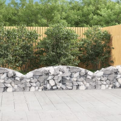 Gabionenmand Boogvorm - Keienmand Tuin - Decoratieve Tuinmuur - Gegalvaniseerd IJzer - 200x30x60 cm - Zilver