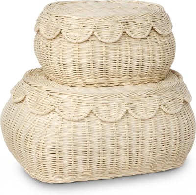 Rotan mand - Opbergmand deksel - Babykamer inrichten - Handgeweven design - 38 x 25 cm - Natuurlijk