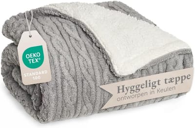 Extra Zachte Kabelstructuur Fleece Deken met Sherpa Binnenkant - 150x200 cm - Grijs/Ivoor