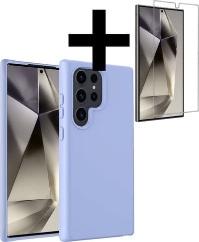 Hoesje - Met Screenprotector - Geschikt voor Samsung Galaxy S24 Ultra - Sterk & Shockproof - Back Cover - Siliconen Case - Telefoon Hoes - Telefoonhoesjes - Lichtblauw