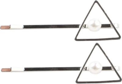 Haarsoires Haarspeld Schuifspeldjes 6cm - Driehoek Parel - Zilver - Set van 2 - Haarklem - Haarclip - Haaraccessoires voor Dames & Kinderen - Hair Clip - Decoratieve Haaraccessoire