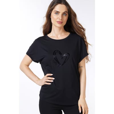 EsQualo T-shirt Modal Turn Up Sleeve Black Maat: S | Pantalons Outlet | Dames | Zwart