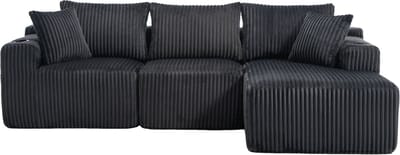 Modulaire bank set met chaise longue & 2-zitsbank, zacht koeiedoek, met 5 kussens, zijzakken & drankhouders, hoogdicht schuim, DIY-combinatie, ideaal voor woonkamer, appartement & studio-Grijs