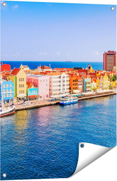 Gards Tuinposter Willemstad Centrum in Cura�ao - 60x80 cm - Tuindoek - Tuindecoratie - Wanddecoratie buiten - Tuinschilderij
