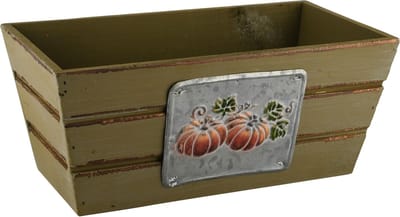 Dekoratief | Bakje 'Pumpkins', groen, hout/metaal, 29x16x12cm | A245192