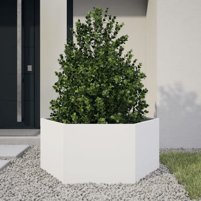 vidaXL Plantenbak zeshoek 104x90x45 cm staal wit
